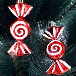 TAYHAA Set Of 6 Red & White Candy Cane Swirl Baubles Hangings-14