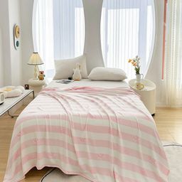 JC HOME Pink & White Striped Mild Winter 300 GSM Double Bed Blanket-image-44