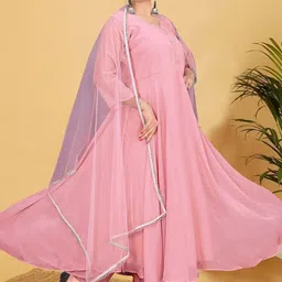 GRISHU COLLECTION Round Neck A-Line Kurta with Trousers & Dupatta image 4