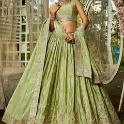 panchhi Embellished Sequinned Semi-Stitched Lehenga & Unstitched Blouse With Dupatta-picture-12