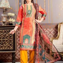 BAESD Floral Printed Round Neck Straight Satin Kurta With Trousers & Dupatta-picture-53