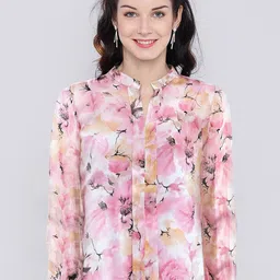 CILIMILI Women Abstract Printed Mandarin Collar Top-image-46