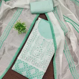 LeeliPeeri Designer Floral Embroidered Thread Work Unstitched Dress Material-image-50