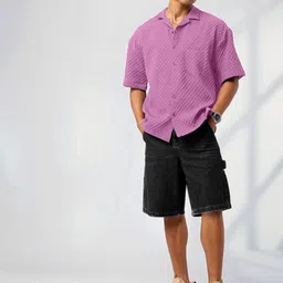 Tee Projekt Standard Geometric Self Design Short Sleeves Casual Shirt-image-39