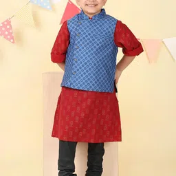 Fabindia Boys Printed Woven Nehru Jacket-11