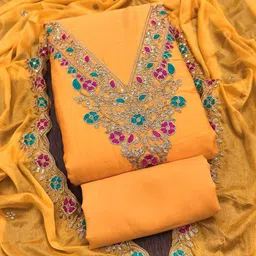 RUDRAA FAB Floral Embroidered Sequinned Unstitched Dress Material-picture-39