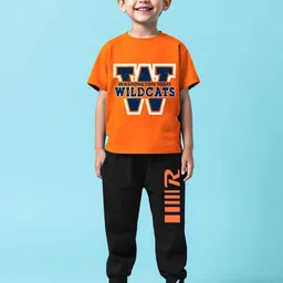 YK X Trampoline Kids Graphic Printed Round Neck T-shirt With Track Pant-17