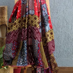 Weaves of Tradition Ethnic Motifs Printed Block Print Dupatta with Patchwork image 3