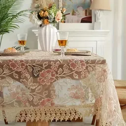 TANLOOMS Tissue Embroidered 8 Seater Rectangle Dining Table Cover-13