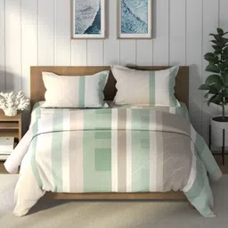Nautica Green & White Geometric Printed Pure Cotton AC Room Double Queen Bedding Set-15