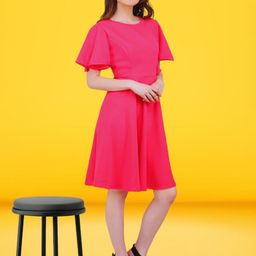 MARC LOUIS Women Round Neck Flared Sleeves Fit & Flare Dress-image-87