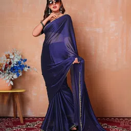 VRAGI Embellished Beads and Stones Border Pure Chiffon Saree-picture-7