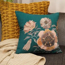ONSETHOMES jashn Turquoise Blue & Rust Cotton Embroidered Square Cushion Cover-image-65