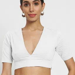 Thevasa Women's White Divine Depth V Neck Half Sleeves Blouse-picture-21