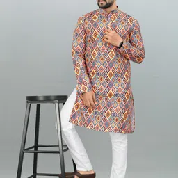 TIGER SNAKE Geometric Printed Mandarin Collar Straight Kurta-image-7
