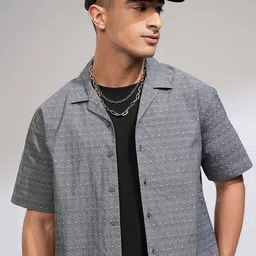HIGHLANDER Men Cuban Collar Abstract Printed Cotton Casual Shirt-image-67