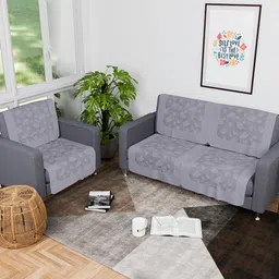 Aura Grey 6 Pieces Floral Printed 3 Seater Cotton Sofa Covers-image-87
