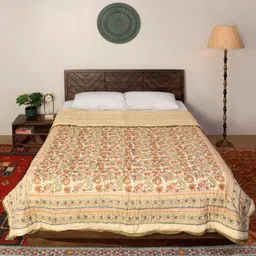 Fabindia Standalone Yellow & Orange Floral Printed 350 GSM Cotton Single Bed Quilt-image-38