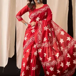 BerMondsey Floral Pure Cotton Block Print Saree-picture-24