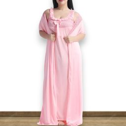 XPIOX Women Maxi Satin Nightdress With Robe-image-69