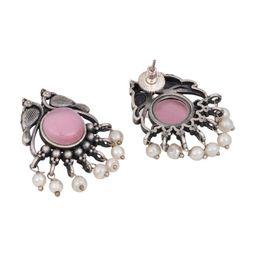 Anvik Silver-Plated Artificial Stones Studded And Beaded Peacock Shaped Studs image 2