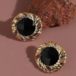 PASU FASHION Gold-Plated Artificial Stone Studded Contemporary Studs-47