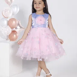 Ministitch Girls Embellished Sleeveless Applique Net Fit & Flare Knee Length Dress-picture-8