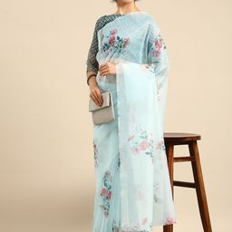 HERE&NOW Floral Printed Organza Saree-image-31
