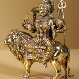 Exotic India Gold-Toned Four-Armed Maa Sherawali Religious Figurine Showpiece-image-24