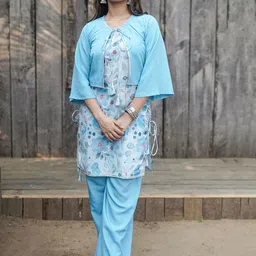 GO BOUJEE Women Floral Printed Regular Gotta Patti Kurta with Palazzos-image-9