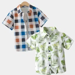 BAESD Boys Pack of 2 Classic Fit Floral Printed Spread Collar Cotton Casual Shirts-image-67