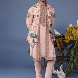 KALPRAAG Men Floral Embroidered Regular Sequinned Kurta with Trousers & With Dupatta image 5