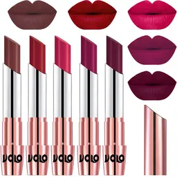 VOLO Set Of 5 Creme Matte Lipsticks - Coffee 34-Red 43-Passion Pink 44-Magenta 45-Wine 47-image-66
