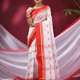 TANTLOOM Floral Woven Design Pure Cotton Saree-image-13