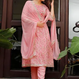 SHALIG Women Floral Printed Anarkali Kurta with Trousers & Dupatta-image-44