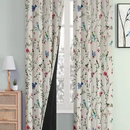Cloth Fusion White & Green 2 Pieces Floral Printed Silk Black Out Window Curtains-15