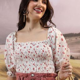 Tokyo Talkies Women Floral Printed Smocking Crop Top-image-97