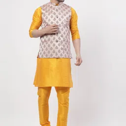 TS LIFESTYLE Mandarin Collar Jacquard Straight Kurta With Pyjamas & Nehru Jacket-picture-22
