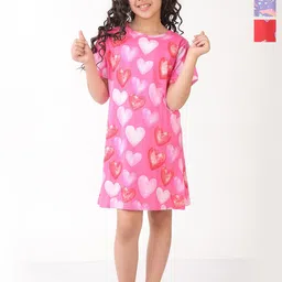 Anthrilo Girls Pack Of 3 Cherry Red,Pink Heart And Unicorn Planet Pure Cotton Night dress-picture-6