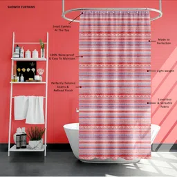 ArtzFolio Red & Blue Abstract Printed Waterproof Shower Curtain image 5