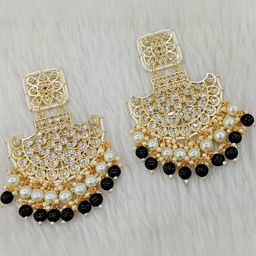 SHREEVARAM Women Gold-Plated Kundan & Agate Stones Studded Chandbalis Earrings-image-47