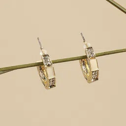 DressBerry Gold-Plated Artificial Stones Studded Contemporary Hoop Earrings-image-49