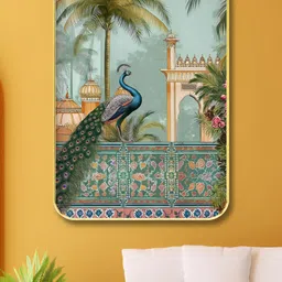 SAF Green & Blue Birds And Animals Peacock Printed Wooden Wall Art-image-42