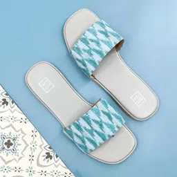 POSTCARD Women Printed Open Toe Flats with Embroidered-66
