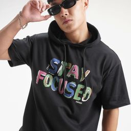 HIGHLANDER Typography Printed Hooded Drop-Shoulder Sleeves Relaxed Fit T-shirt-picture-22
