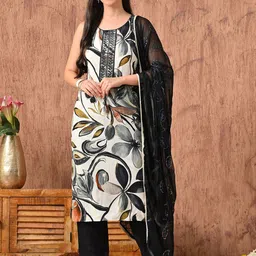 Anouk Rustic Floral Printed Round Neck Thread Work Kurta With Trousers & Dupatta-picture-18