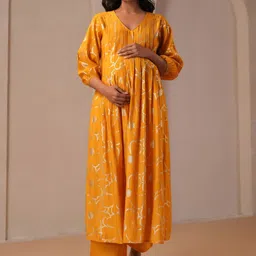 anayna Women Printed Pleated Kurta with Trousers-image-33