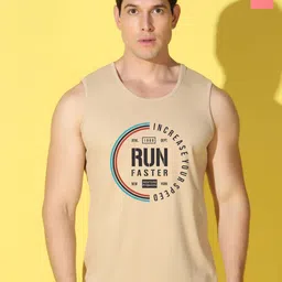 WOOSTRO Pack Of 2 Printed Pure Combed Cotton Gym VestsVWS26(RUN RUST)(BKLN PEACH)-image-1