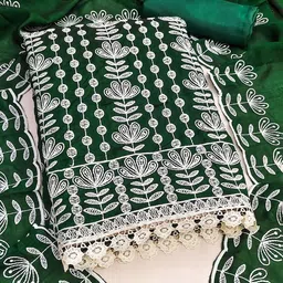 Panzora Floral Embroidered Thread Work Silk Unstitched Dress Material-picture-29