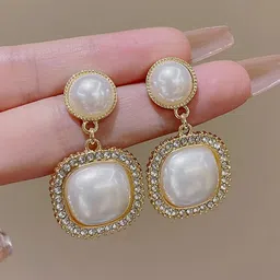 Celestique Korean Gold Plated Pearls Contemporary Drop Earrings-18